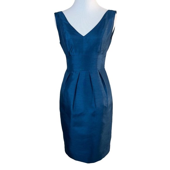 Jenny Yoo Collection Dress 0 Blue Empire Tie Back V-Neck Pleated Above Knee‎ - Picture 1 of 14